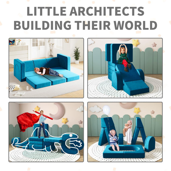 Wanan Kids Couch 13PCS, Modular Kids Play Couch for Playroom Bedroom, 13 in 1 Multifunctional Kid Sofa for Playing, Creativing, Sleeping, Indoor Toddler Couches for Boys and Girls