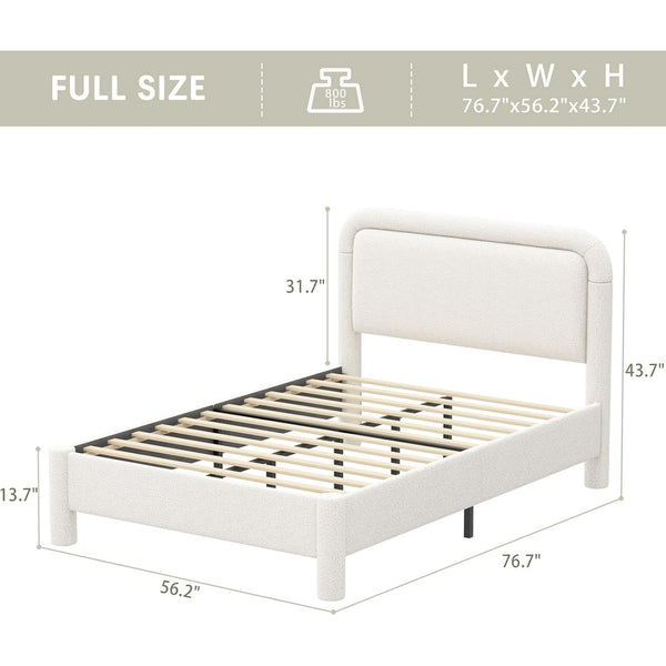 Akaber Full Bed Frame, Upholstered Bed Frame with Rounded Corners, Soft Cloud Bed Frame in Modern Style, Noise-Free Structure, Easy Assembly, Cream
