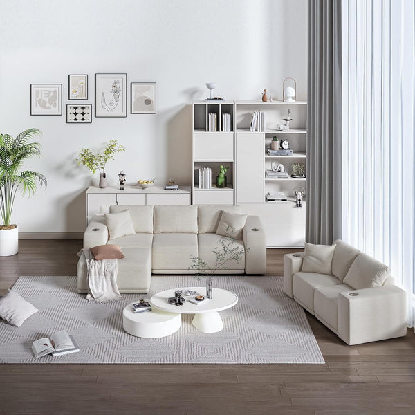 Akaber 101" Modular Sectional Sofa with L-Shape Chaise, 3-Seater Comfy Cloud Couch with Movable Ottoman, Deep Seat Couches for Living Room with Throw Pillows, Beige Grey