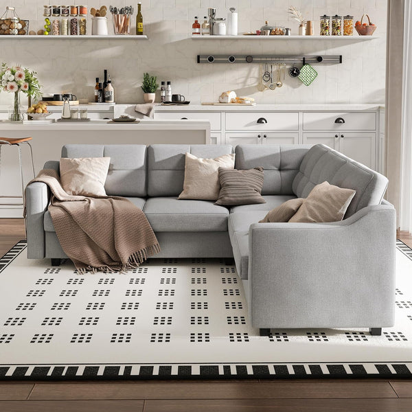 5 Seater Convertible Sectional Sofa, Linor L Shaped Sofa Couch for Living Room, Small Apartment, Reversible Sectional Couch, Light Grey