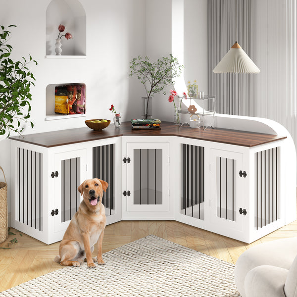 Large Corner Dog Crate Furniture for 3 Dogs for Home
