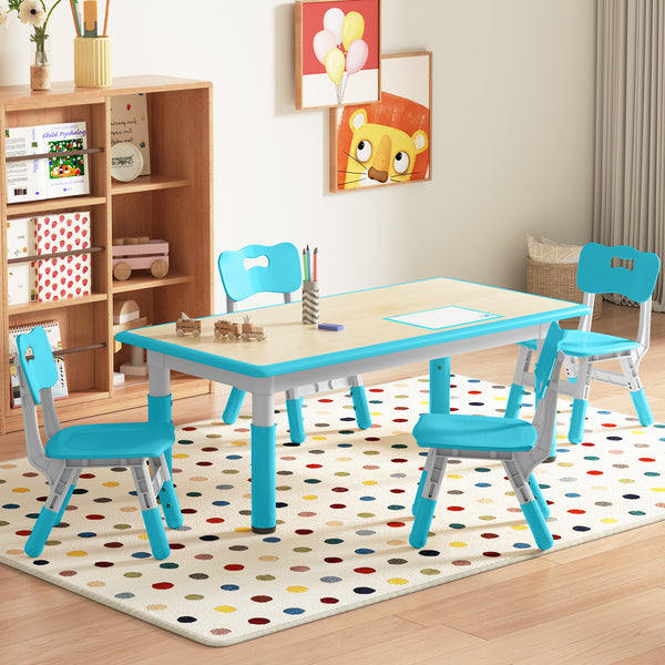 Height-Adjustable Kids Arts & Crafts Rectangular Table and 4 Chairs Set for Home, Playroom