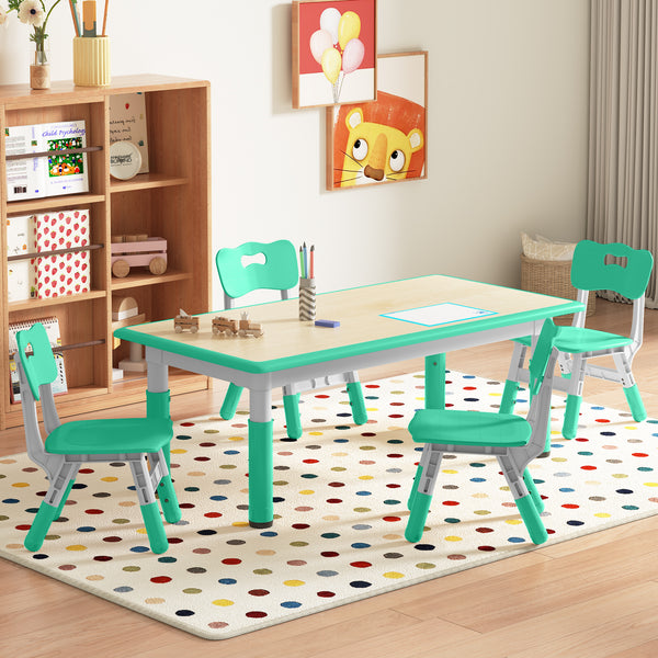 Height-Adjustable Kids Arts & Crafts Rectangular Table and 4 Chairs Set for Home, Playroom