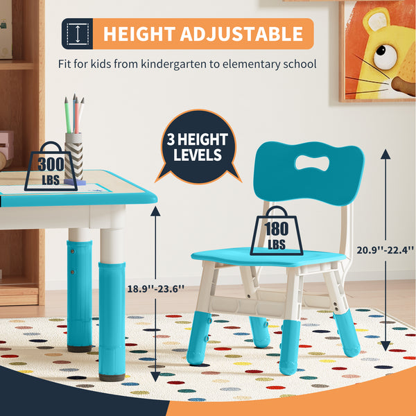 Height-Adjustable Versatile Kids Craft Square Table and 4 Chairs Set for Ages 2-10