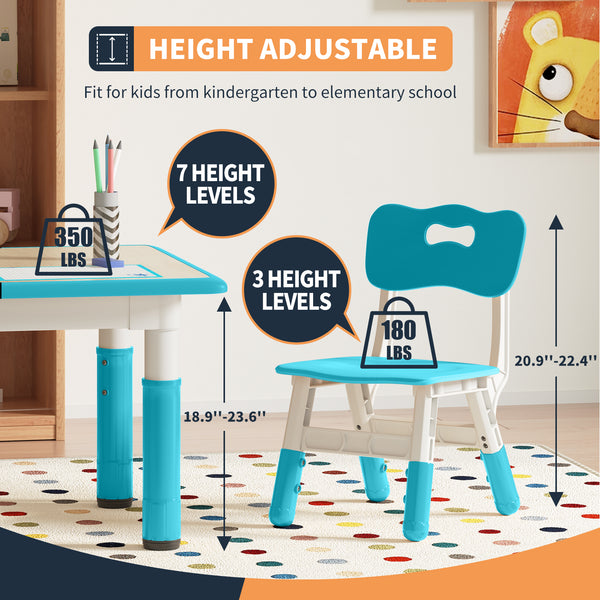 Height-Adjustable Kids Arts & Crafts Rectangular Table and 4 Chairs Set for Home, Playroom