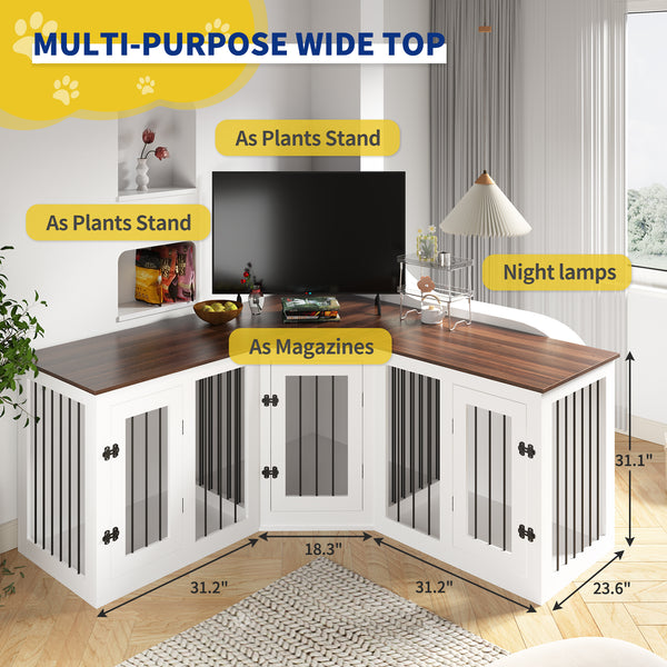 Large Corner Dog Crate Furniture for 3 Dogs for Home