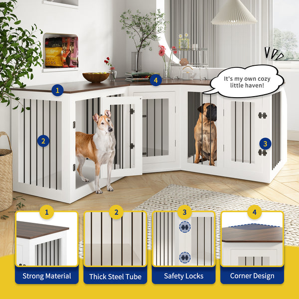 Large Corner Dog Crate Furniture for 3 Dogs for Home