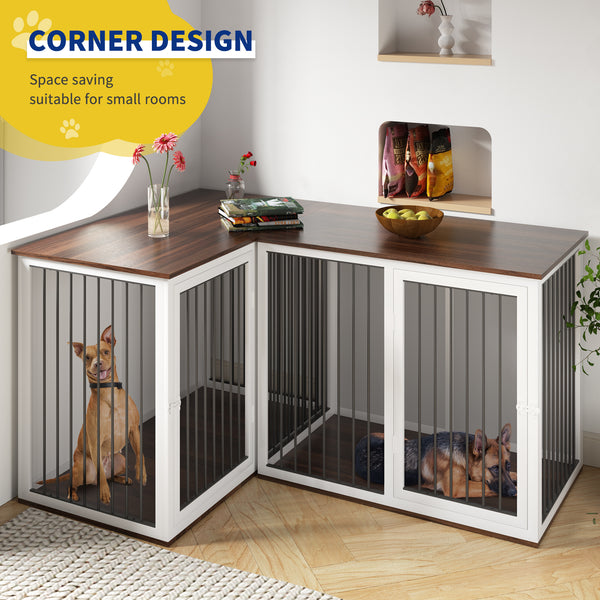 Linor All Steel Frame Large Dog Crate Furniture with Dividers and Double Doors for 2 Dogs