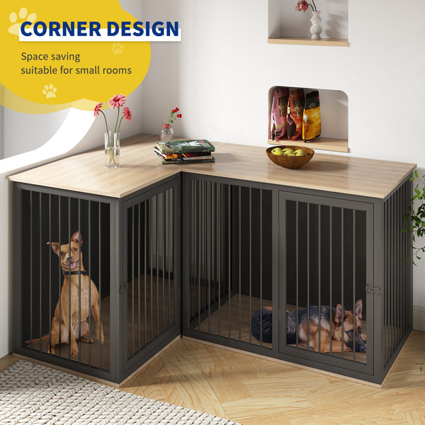 Linor All Steel Frame Large Dog Crate Furniture with Dividers and Double Doors for 2 Dogs