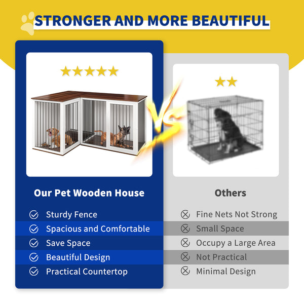 Linor All Steel Frame Large Dog Crate Furniture with Dividers and Double Doors for 2 Dogs