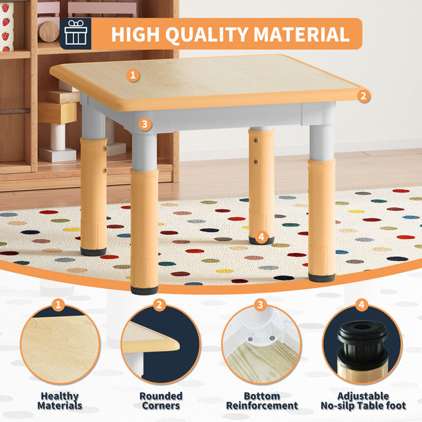 Height-Adjustable Versatile Kids Craft Square Table and 4 Chairs Set for Ages 2-10