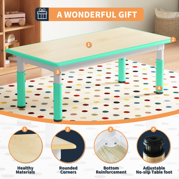 Height-Adjustable Kids Arts & Crafts Rectangular Table and 4 Chairs Set for Home, Playroom
