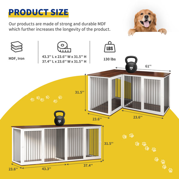 Linor All Steel Frame Large Dog Crate Furniture with Dividers and Double Doors for 2 Dogs