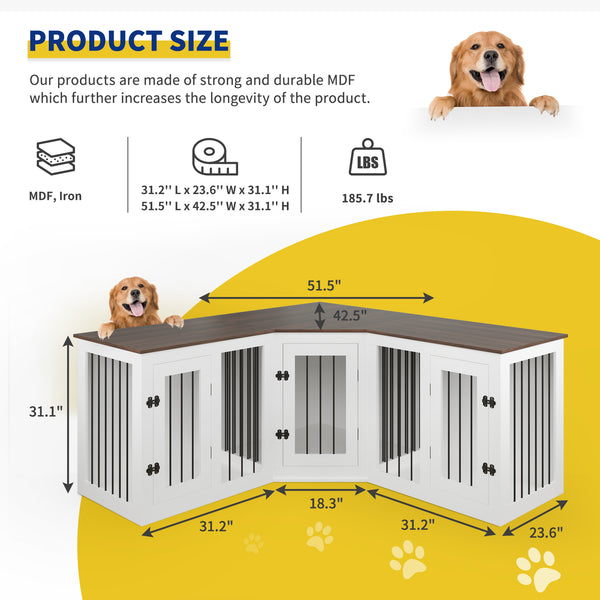 Large Corner Dog Crate Furniture for 3 Dogs for Home