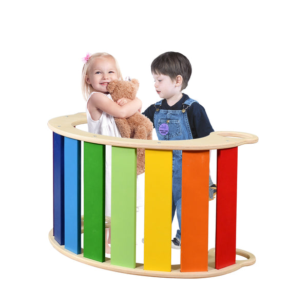 Wooden Toddler Climber Arch, Pikler Triangle, Waldorf Rocker Toys for Toddlers 1-3 (Rainbow)