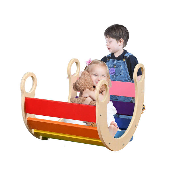 Wooden Toddler Climber Arch, Pikler Triangle, Waldorf Rocker Toys for Toddlers 1-3 (Rainbow)