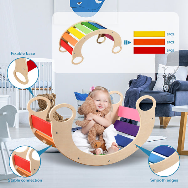 Wooden Toddler Climber Arch, Pikler Triangle, Waldorf Rocker Toys for Toddlers 1-3 (Rainbow)