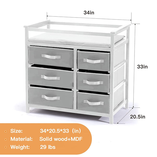 Baby Changing Table with 6 Storage Baskets and Changing Table Top,Diaper Changing Station (White)