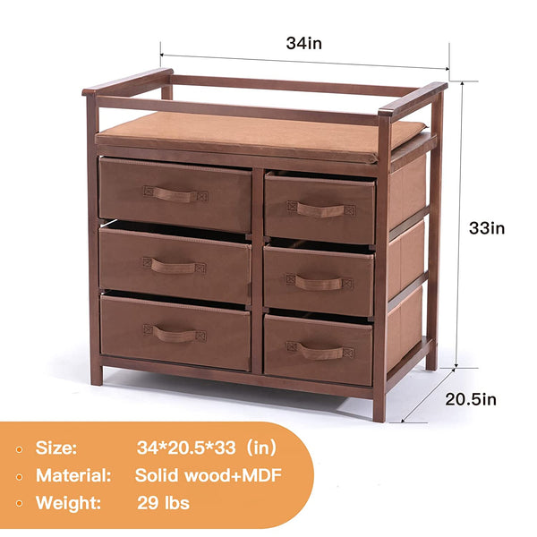 Baby Changing Table with 6 Storage Baskets, Diaper Changing Station (Brown)