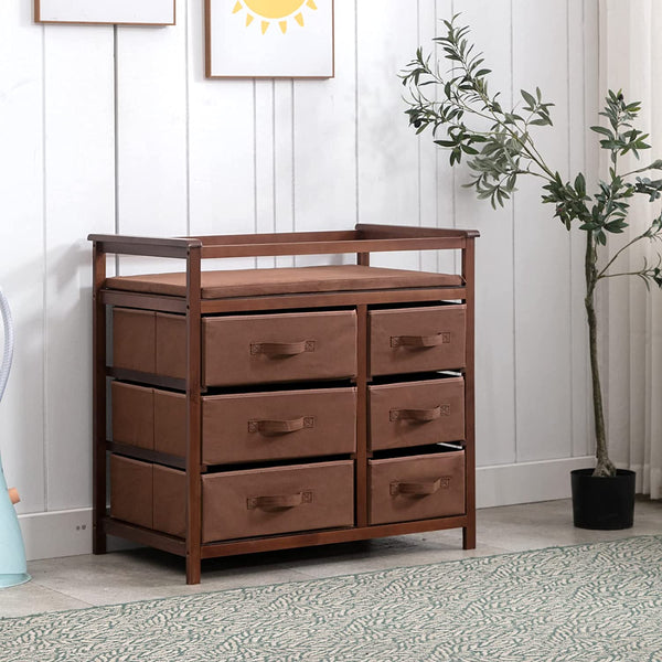 Baby Changing Table with 6 Storage Baskets, Diaper Changing Station (Brown)