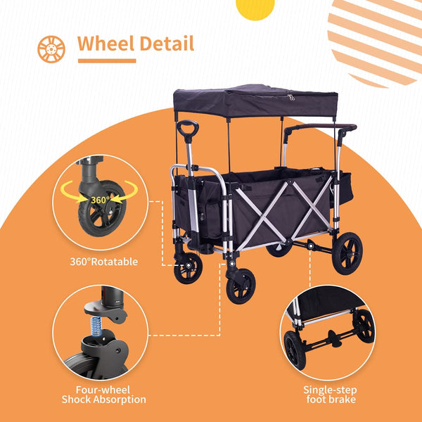 Stroller Wagon for 2 Kids, stroller wagon with canopy(Black)