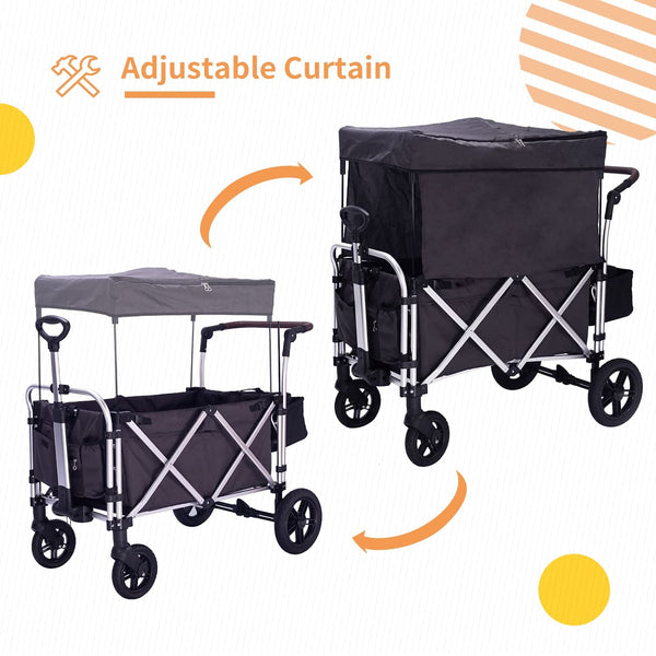 Stroller Wagon for 2 Kids, stroller wagon with canopy(Black)