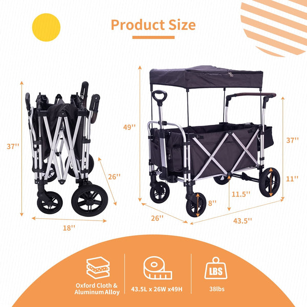 Stroller Wagon for 2 Kids, stroller wagon with canopy(Black)