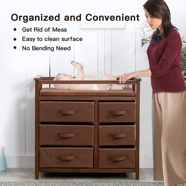 Baby Changing Table with 6 Storage Baskets, Diaper Changing Station (Brown)