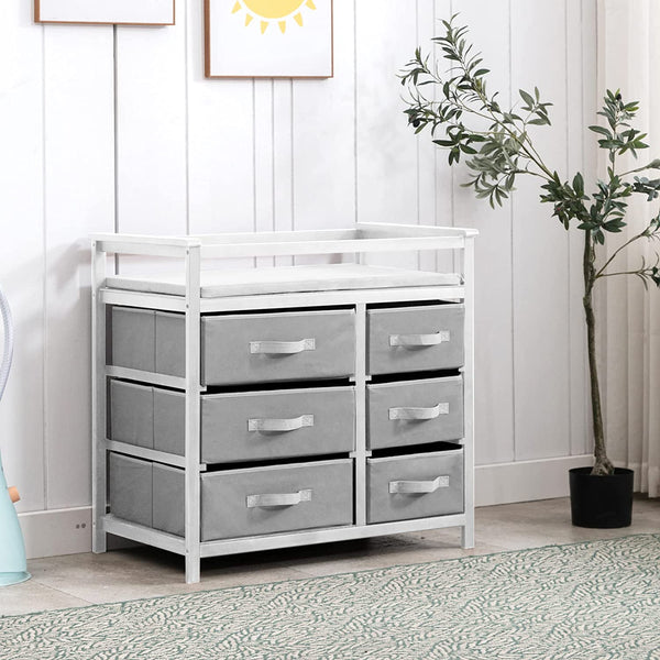Baby Changing Table with 6 Storage Baskets and Changing Table Top,Diaper Changing Station (White)