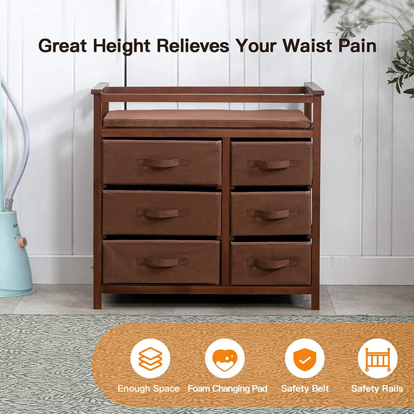 Baby Changing Table with 6 Storage Baskets, Diaper Changing Station (Brown)
